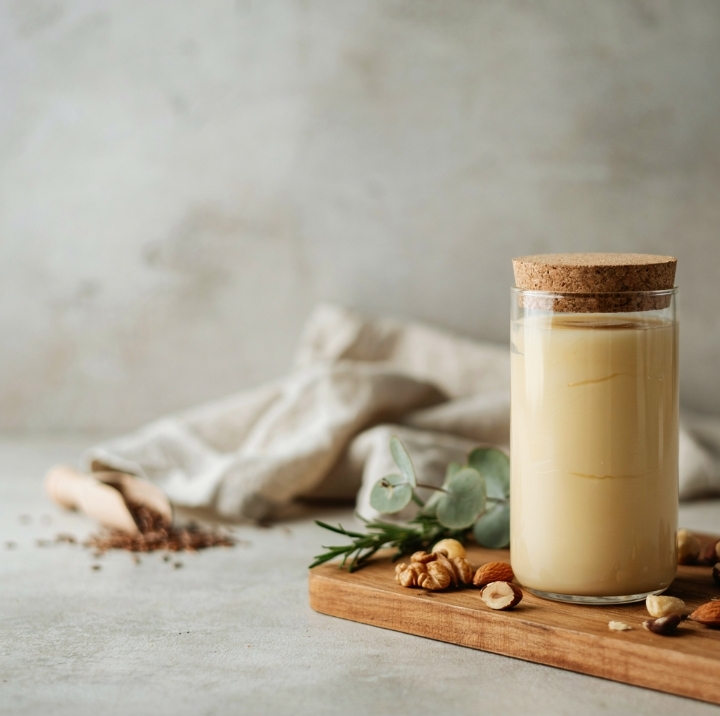 Producto artesanal de cosmética natural sobre una mesa cálida