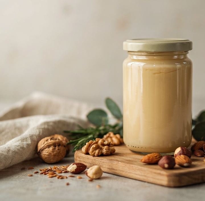 Frasco de mantequilla corporal artesanal con ingredientes naturales